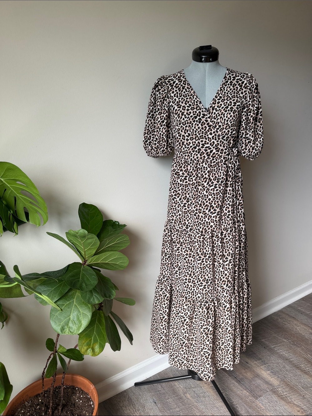 ASOS Leopard Print Wrap Maxi Dress - Beige & Black